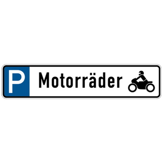 Parkplatzkennzeichen, P-Motorräder mit Symb - 523x113x0.45 mm Aluminium geprägt