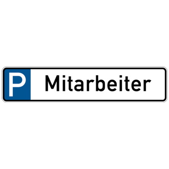 Parkplatzkennzeichen, P-Mitarbeiter, 113x52 - 523x113x0.45 mm Aluminium geprägt