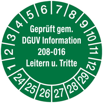 Prüfplakette ab 24 geprüft gem. DGUV Information 208-01 - 30 mm, Folie selbstklebend