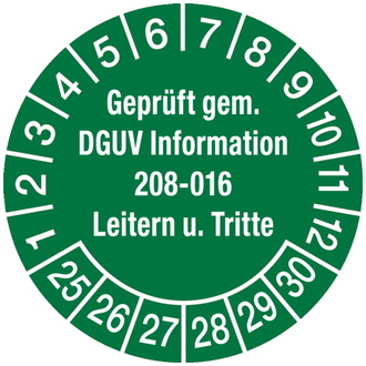 Prüfplakette ab 25 geprüft gem. DGUV Information 208-01 - 30 mm, Folie selbstklebend