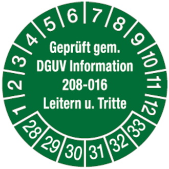 Prüfplakette ab 28 geprüft gem. DGUV Information 208-01 - 30 mm, Folie selbstklebend