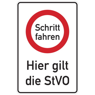 Hinweisschild, Schritt fahren - Hier gilt die StV - 600x900x2 mm Aluminium 2 mm