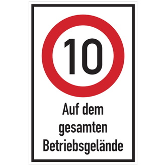 Hinweisschild, Betriebsgelände, 10 km/h, 900 x 600 mm - 600x900x2 mm Aluverbund