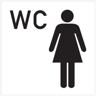 WC-Schild, WC + Piktogramm Damen - 300x300x2 mm Aluminium 2 mm