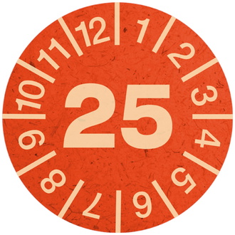 Prüfplakette 25 rot/natur - 30 mm Graspapier