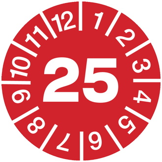 Prüfplakette 25 rot/weiß - 30 mm, Folie selbstklebend