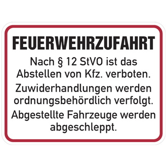 Hinweisschild Feuerwehrzufahrt, Feuerwehrzufahrt - 400x300x0.6 mm Aluminium geprägt