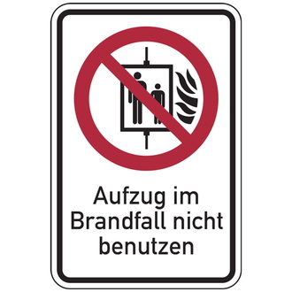 Verbotsschild, Kombischild, Aufzug im Brandfall ni - 100x150 mm, Folie selbstklebend