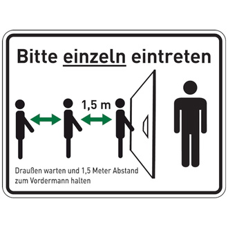 Hinweisschild, Bitte einzeln eintreten - 200x150 mm, Folie selbstklebend