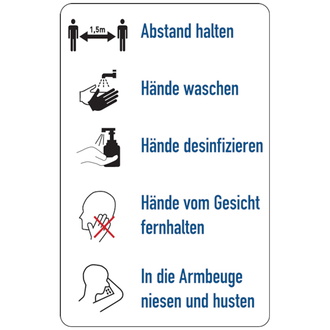 Hygieneschild, Verhaltensregeln gegen die Verbreitun - 55x85 mm, Folie selbstklebend