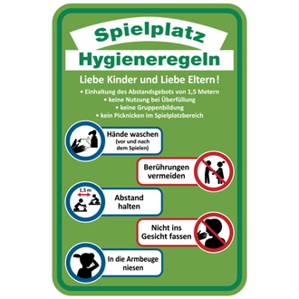 Spielplatzschild, Hygieneregeln, Aluverbund, 600 x 40 - 400x600x2 mm Aluverbund