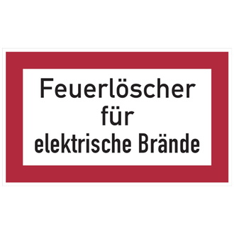 Feuerwehrschild, Feuerlöscher für elektrisc - 200x120x0.45 mm Aluminium geprägt