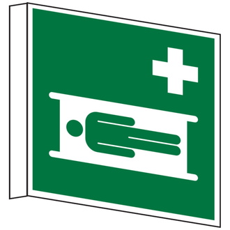 Rettungszeichen, Krankentrage E013 Fahnenschild, 150x150x1 mm Kunststoff lnl
