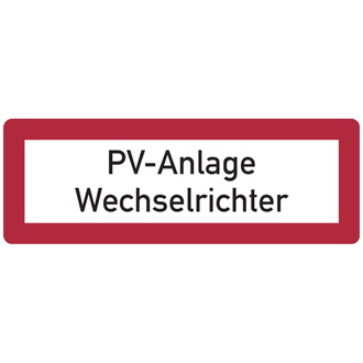 Feuerwehrschild, PV-Anlage Wechselrichter, 210x74x0.45 mm Aluminium geprägt