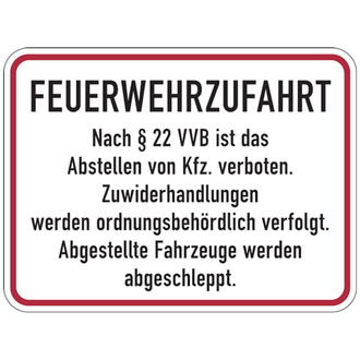 Hinweisschild Feuerwehrzufahrt, Feuerwehrzufahrt - 400x300x0.6 mm Aluminium geprägt