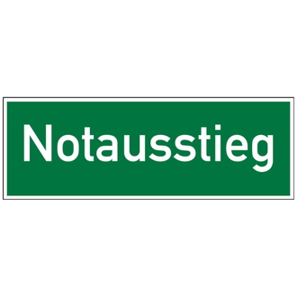 Rettungszeichen, Wortschild Notausstieg - 300x105x0.45 mm Aluminium geprägt