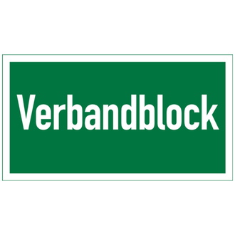 Rettungszeichen, Wortschild Verbandblock, 60 x 105 - 105x60 mm, Folie selbstklebend