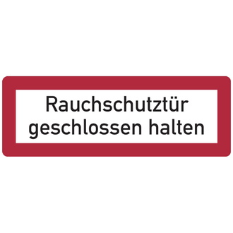 Feuerwehrschild, Rauchschutztür geschlossen halten - 210x74 mm, Folie selbstklebend