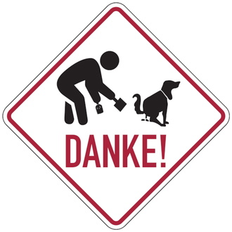 Hinweisschild, Piktogramm Hundekot aufsammeln, Danke, - 200x200x2 mm Aluverbund