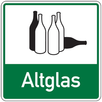 Recycling-Schild Symbol+Text Altglas - 100x100 mm, Folie selbstklebend