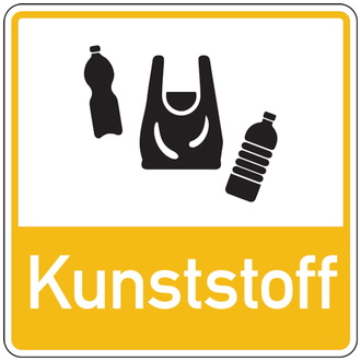 Recycling-Schild Symbol+Text Kunststoff - 100x100 mm, Folie selbstklebend