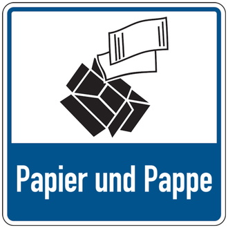 Recycling-Schild Symbol+Text Papier und Pappe - 100x100 mm, Folie selbstklebend