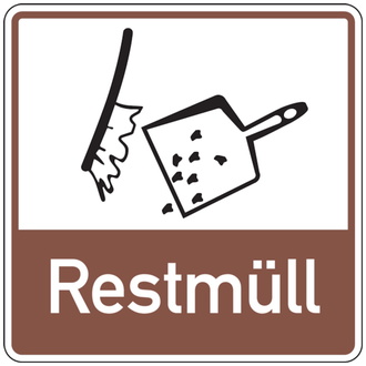 Recycling-Schild Symbol+Text Restmüll - 100x100 mm, Folie selbstklebend