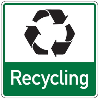 Recycling-Schild Symbol+Text Recycling - 100x100 mm, Folie selbstklebend