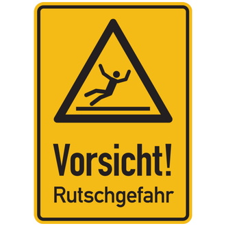 Hinweisschild, Vorsicht Rutschgefahr, 350x2 - 250x350x0.45 mm Aluminium geprägt