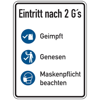 Hinweisschild, Eintritt nach 2 G's - 150x200 mm, Folie selbstklebend