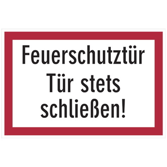 Feuerwehrschild, Feuerschutztür Tür stets schließe - 300x200 mm, Folie selbstklebend