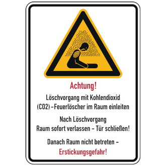 Warnschild, Kombischild, Löschvorgang im Raum, Ers - 148x210 mm, Folie selbstklebend