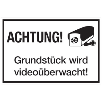 Hinweisschild, Grundstück wird videoüberwacht, 200 x - 300x200x2 mm Aluverbund