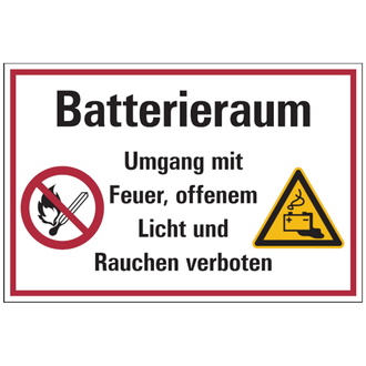 Hinweisschild, Batterieraum, 200 x 300 mm - 300x200 mm, Folie selbstklebend