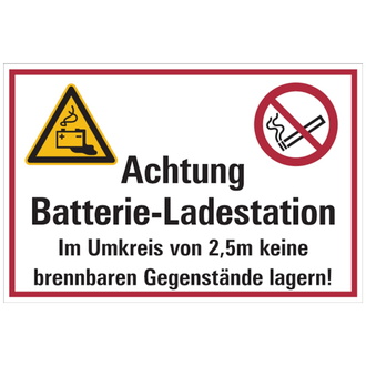 Hinweisschild, Batterie-Ladestation, 200 x 300 mm - 300x200 mm, Folie selbstklebend