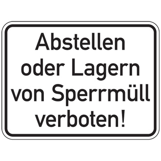 Hinweisschild, Abstellen oder Lagern von Sperrmüll verboten - 400x300x2 mm Aluverbund