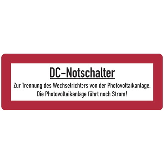 Feuerwehrschild, DC-Notschalter,74 x 210 mm, Folie - 210x74 mm, Folie selbstklebend