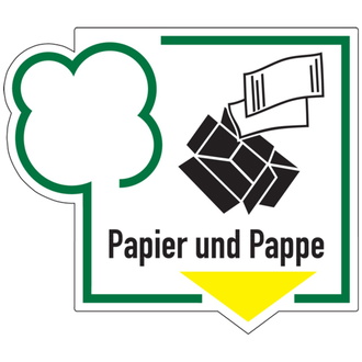 Recycling-Schild Text+Bild Papier und Pappe - 125x108 mm, Folie selbstklebend