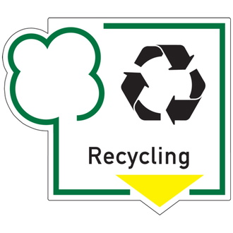 Recycling-Schild Text+Bild Recycling - 125x108 mm, Folie selbstklebend