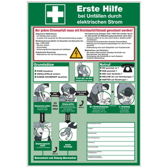 Aushang, Erste Hilfe bei Unfällen durch elektrischen Strom - 410x595x1.5 mm Kunststoff