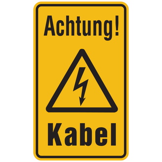 Hinweisschild, Achtung! Kabel - 120x200x0.45 mm Aluminium geprägt