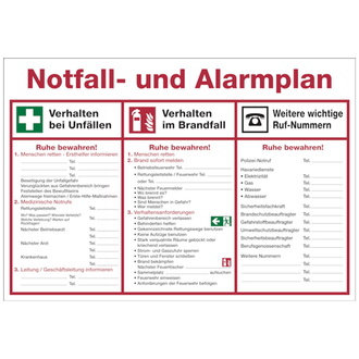 Aushang, Notfall- und Alarmplan - 595x410x1.5 mm Kunststoff