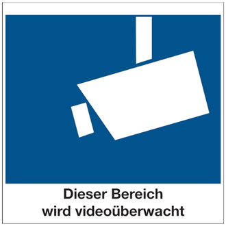 Hinweisschild, Dieser Bereich wird videoüberwacht - 150x150x0.45 mm Aluminium geprägt