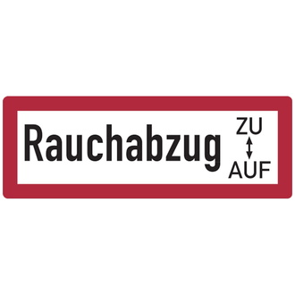 Feuerwehrschild, Rauchabzug ZU/AUF - DIN 4066 - 210x74 mm, Folie selbstklebend