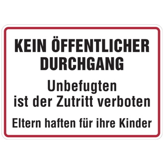 Hinweisschild, Kein öffentlicher Durchgang, - 350x250x0.45 mm Aluminium geprägt