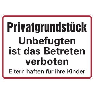 Hinweisschild, Privatgrundstück Betreten verboten - 350x250x0.45 mm Aluminium geprägt