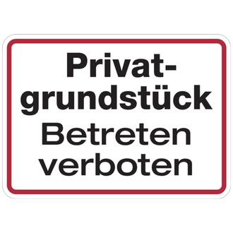 Hinweisschild, Privatgrundstück Betreten verboten - 250x180x0.45 mm Aluminium geprägt