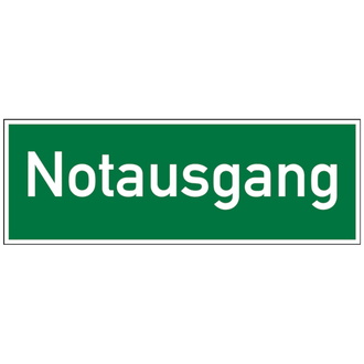 Rettungszeichen, Wortschild Notausgang, praxisbewährt - 300x105x0.45 mm Aluminium geprägt