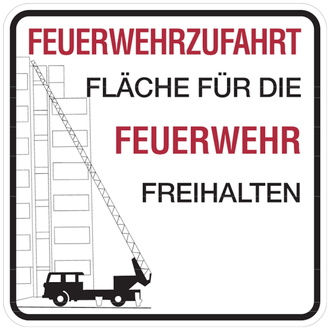 Hinweisschild Feuerwehrzufahrt, Feuerwehrzufahrt, - 500x500x2 mm Aluminium 2 mm