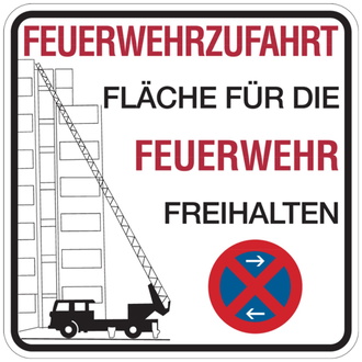 Hinweisschild Feuerwehrzufahrt, Feuerwehrzufahrt - 500x500x2 mm Aluminium 2 mm